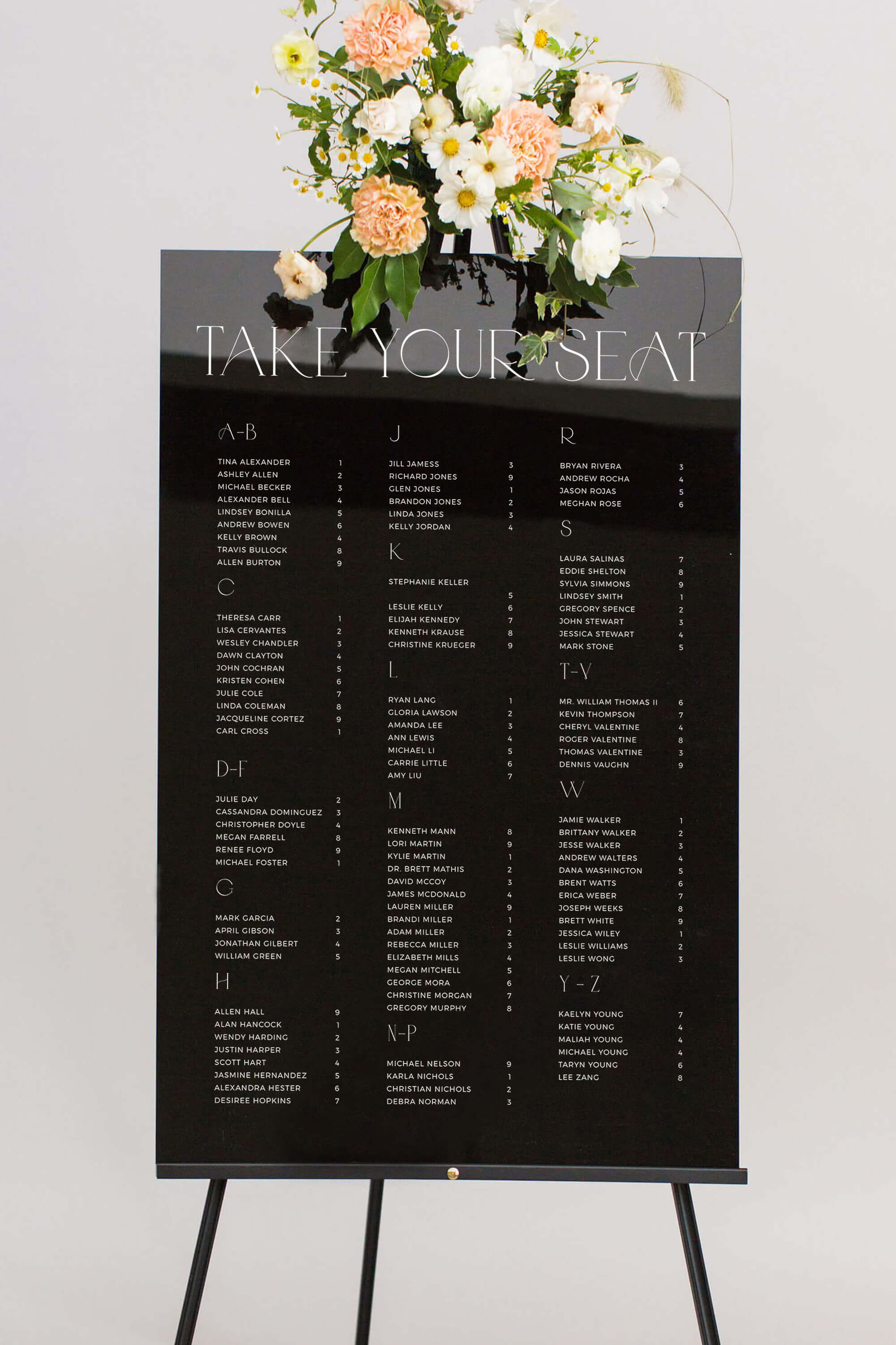 Acrylic Seating Chart Black Acrylic Lily Roe Co.