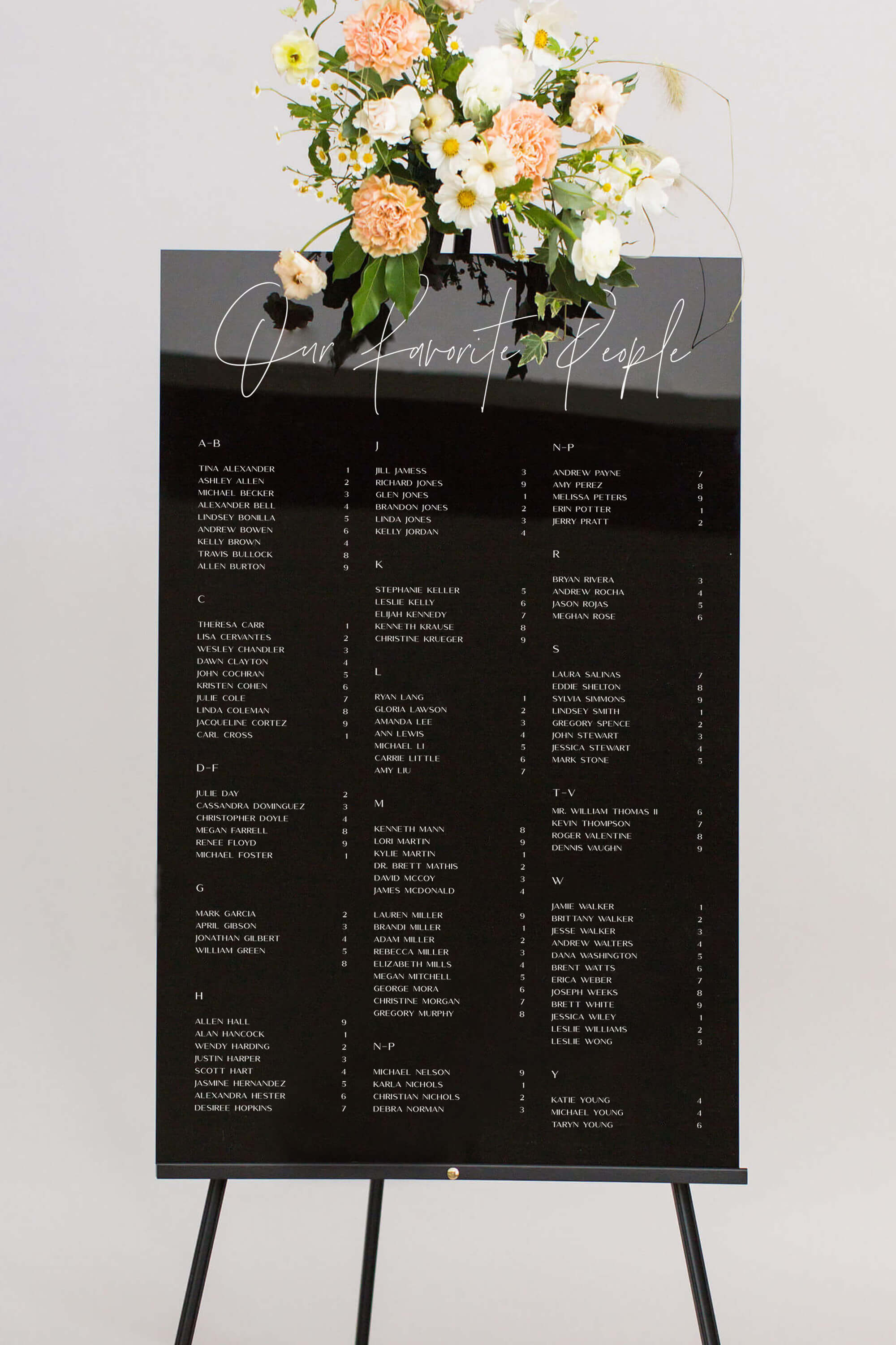 Black Acrylic Seating Chart Wedding Lily Roe Co.