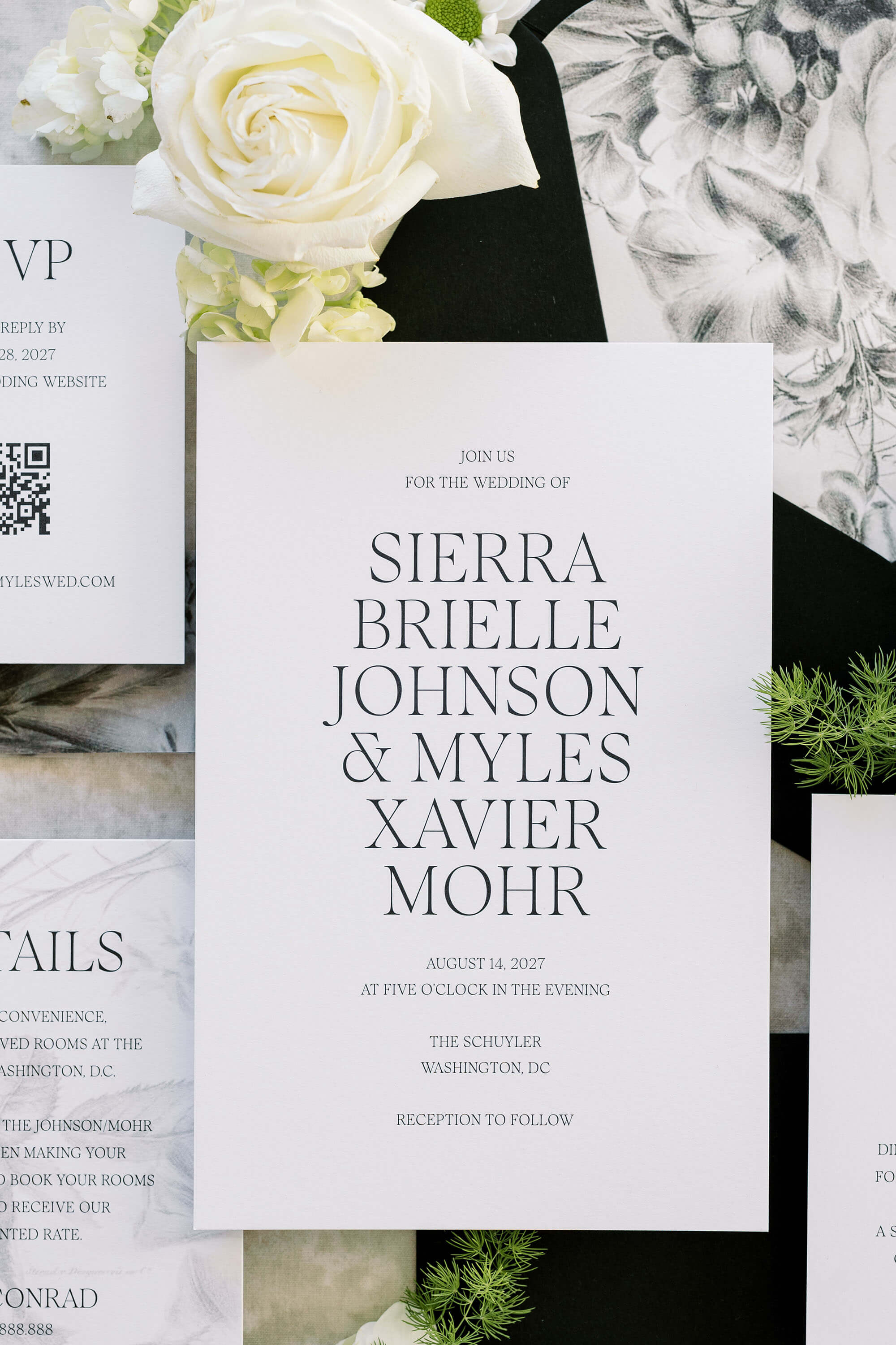 Modern Black and White Wedding invitation card