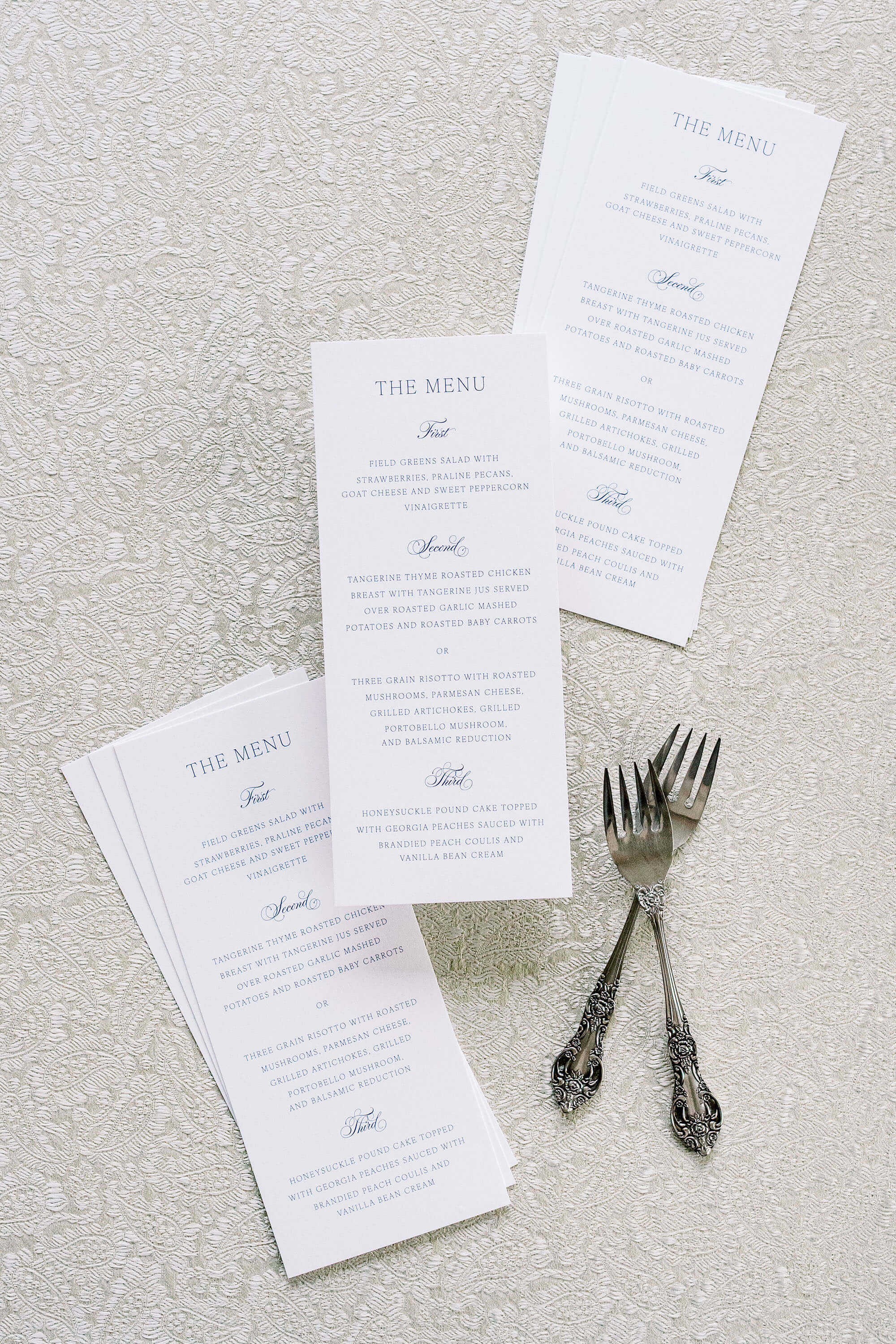 Elegant Wedding Menu with Blue Text