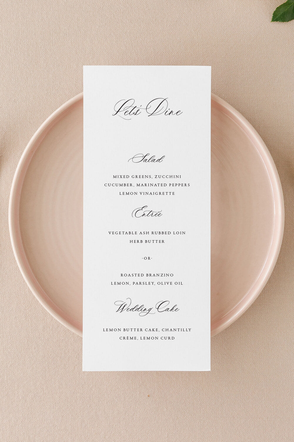 Elegant Wedding Menu | The Caitlyn