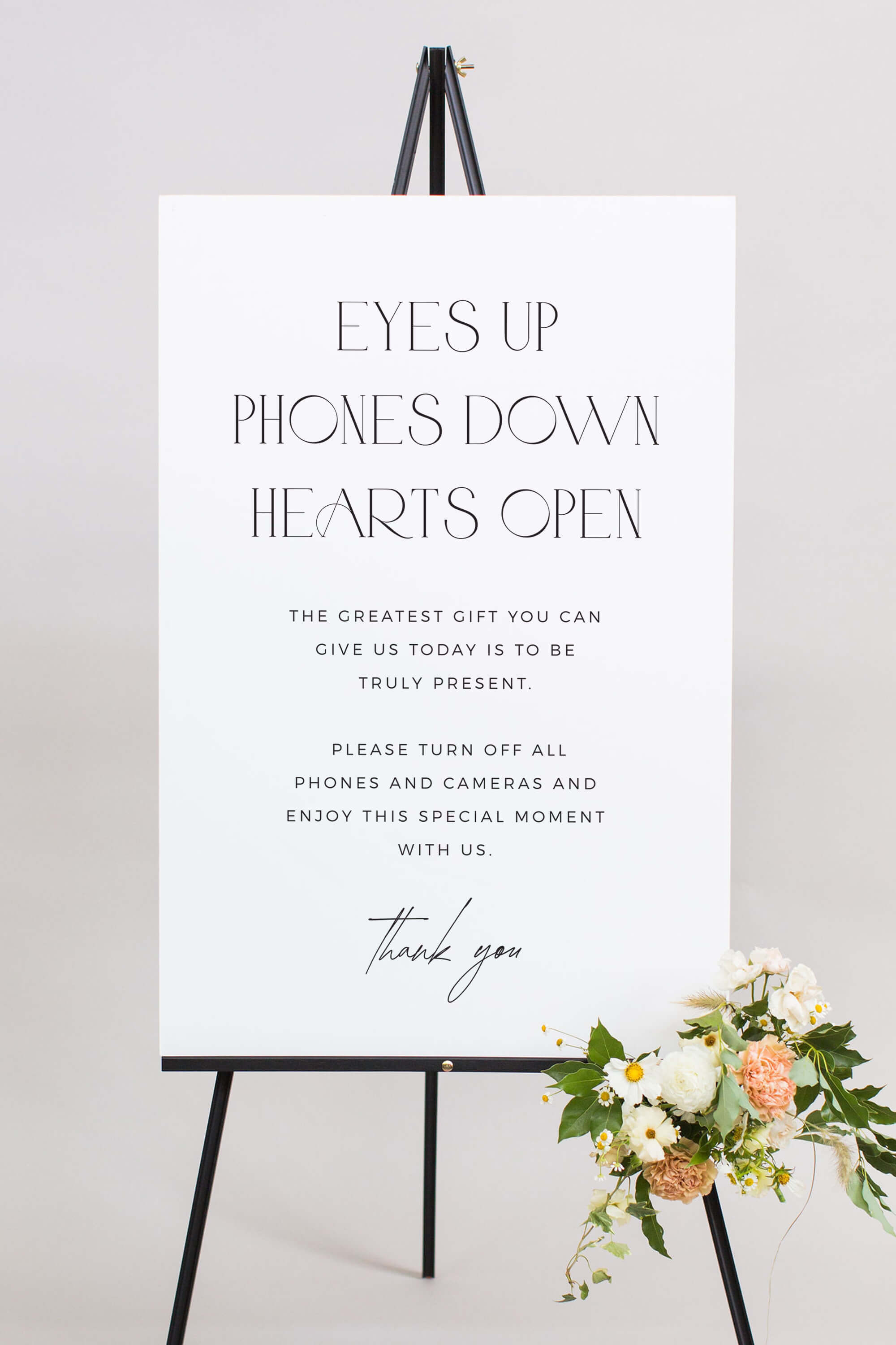 Eyes Up Phones Down Hearts Open Wedding Sign White Lily Roe Co.