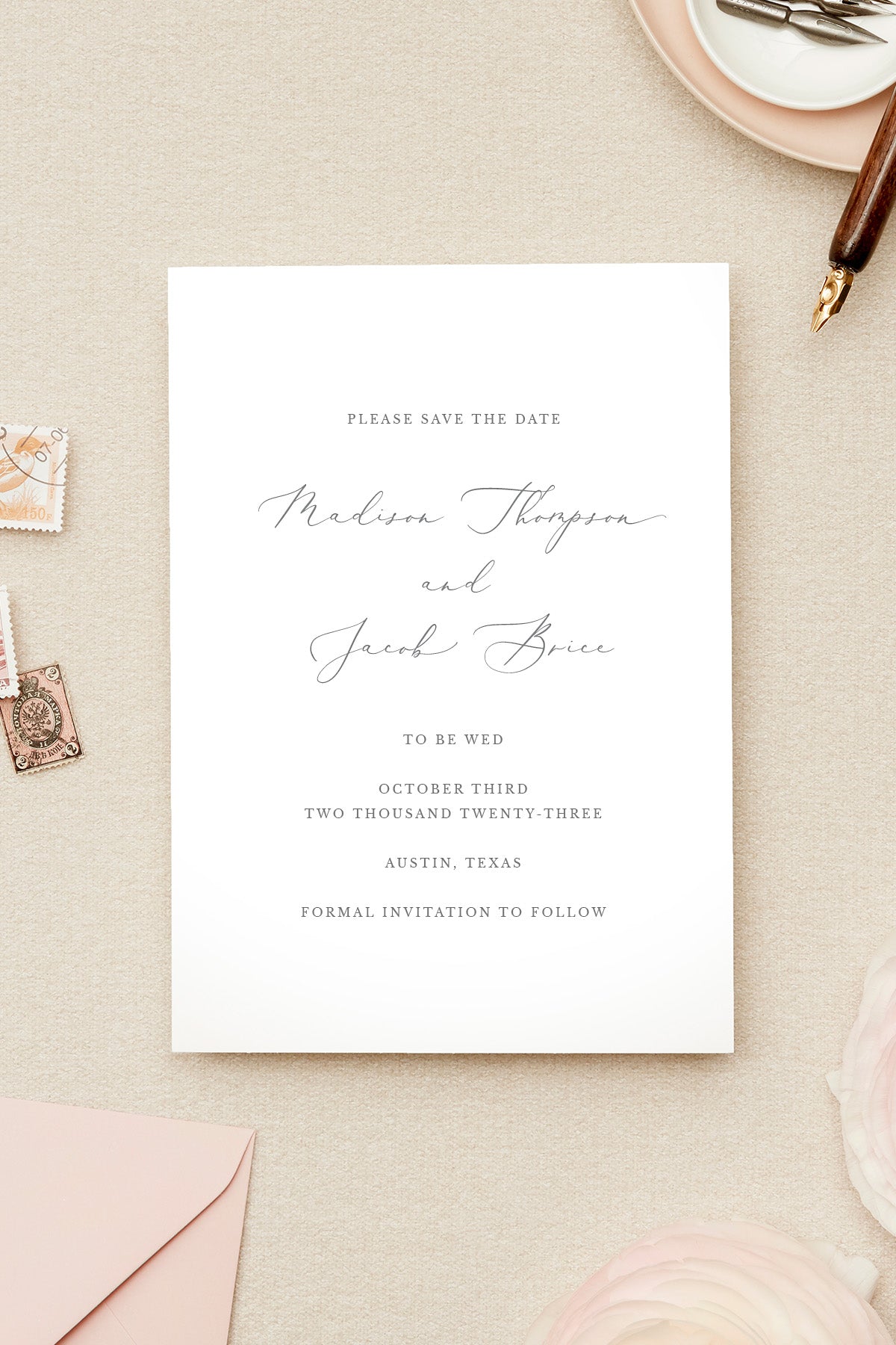 Formal Letterpress Save The Date Card Lily Roe Co.