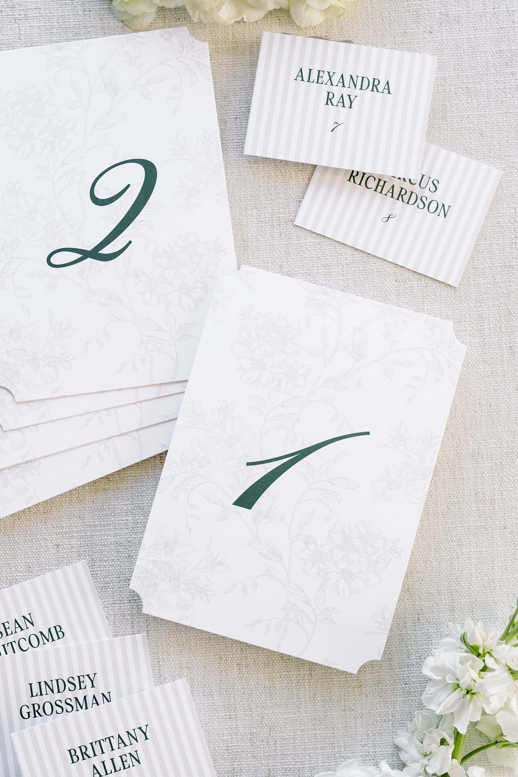 classic wedding table numbers with floral background