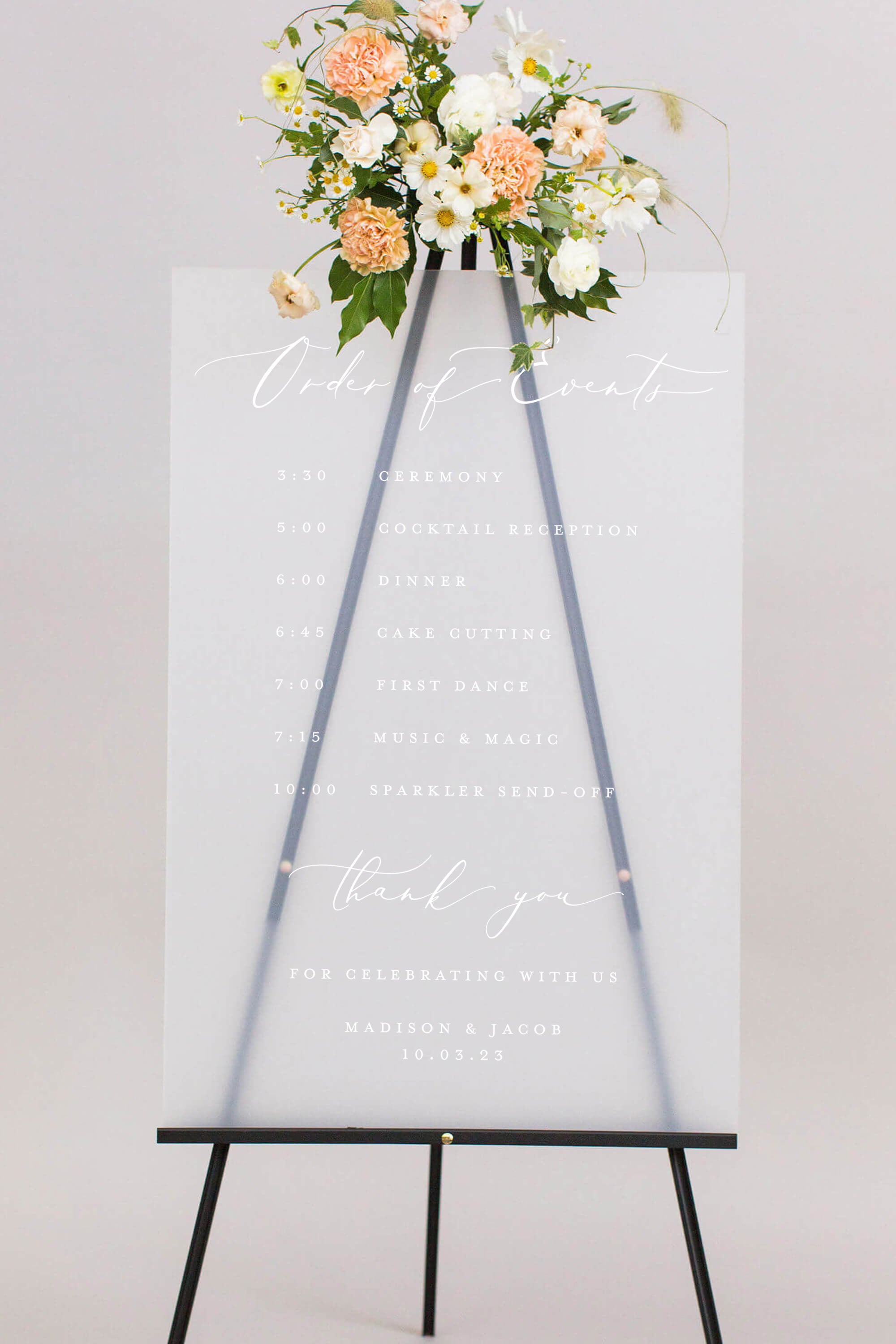 Frosted Acrylic Order Of Events Sign Wedding Lily Roe Co.