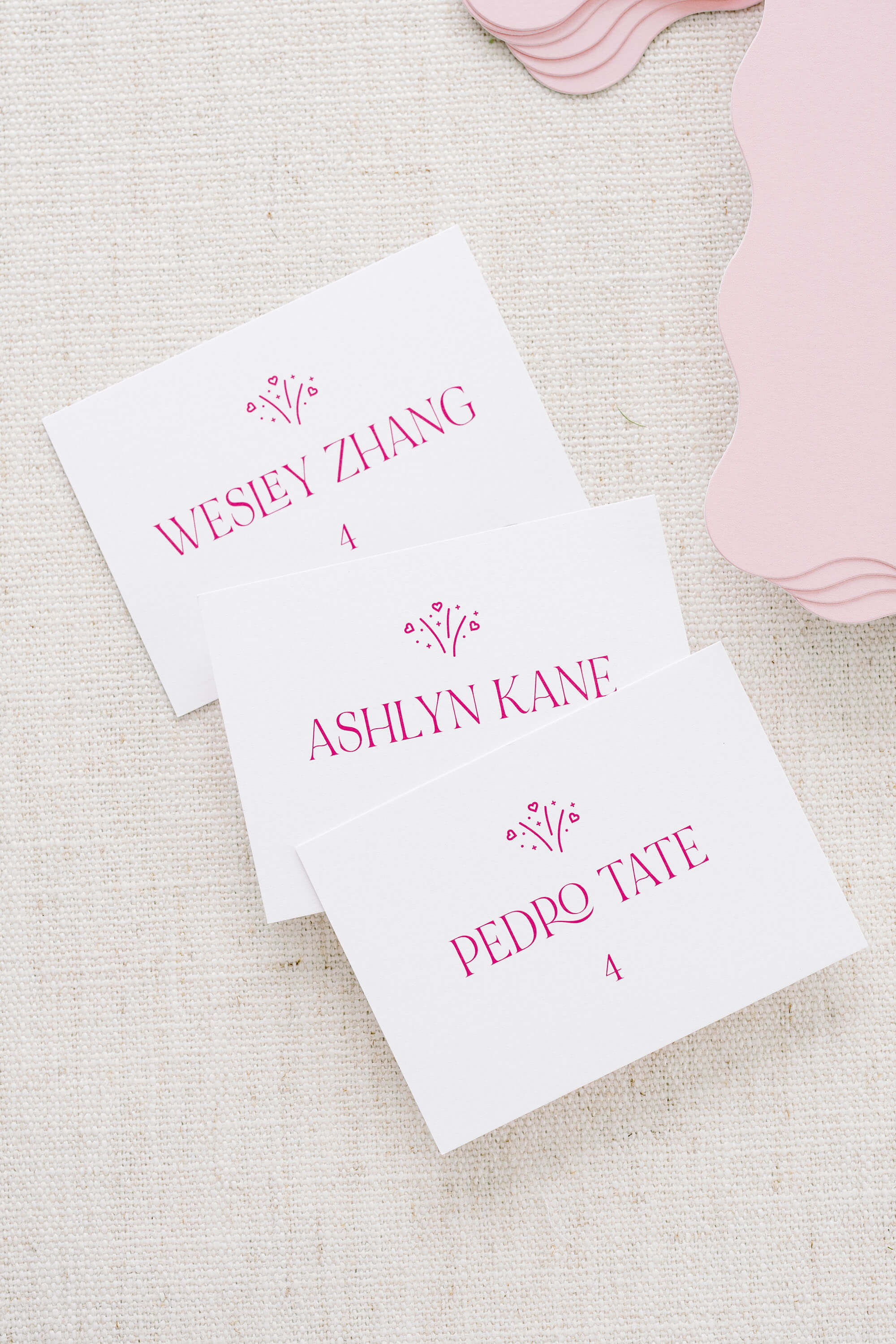 Funky Wedding Place Cards With Hot Pink Text