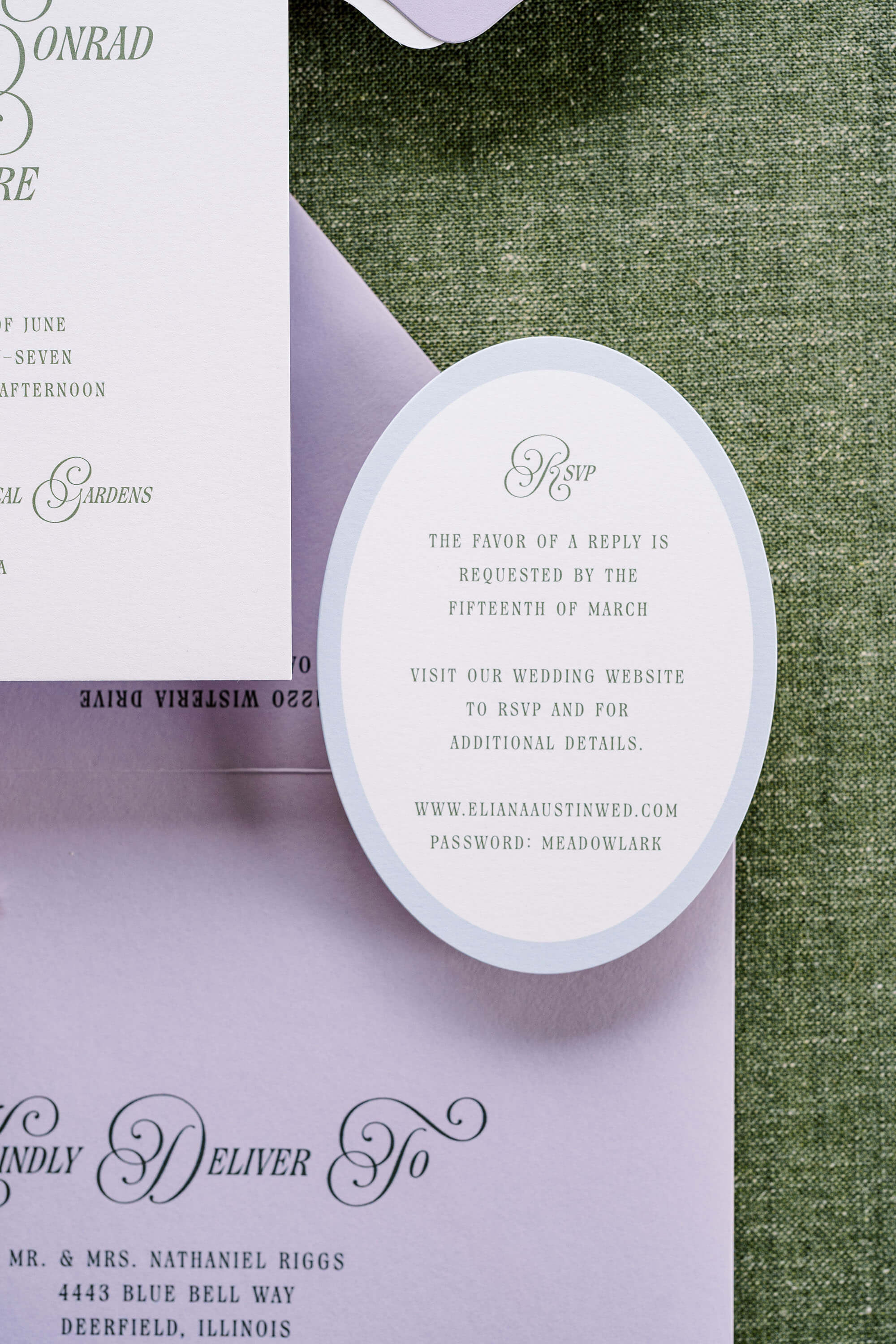 Elegant online RSVP card on a textured surface