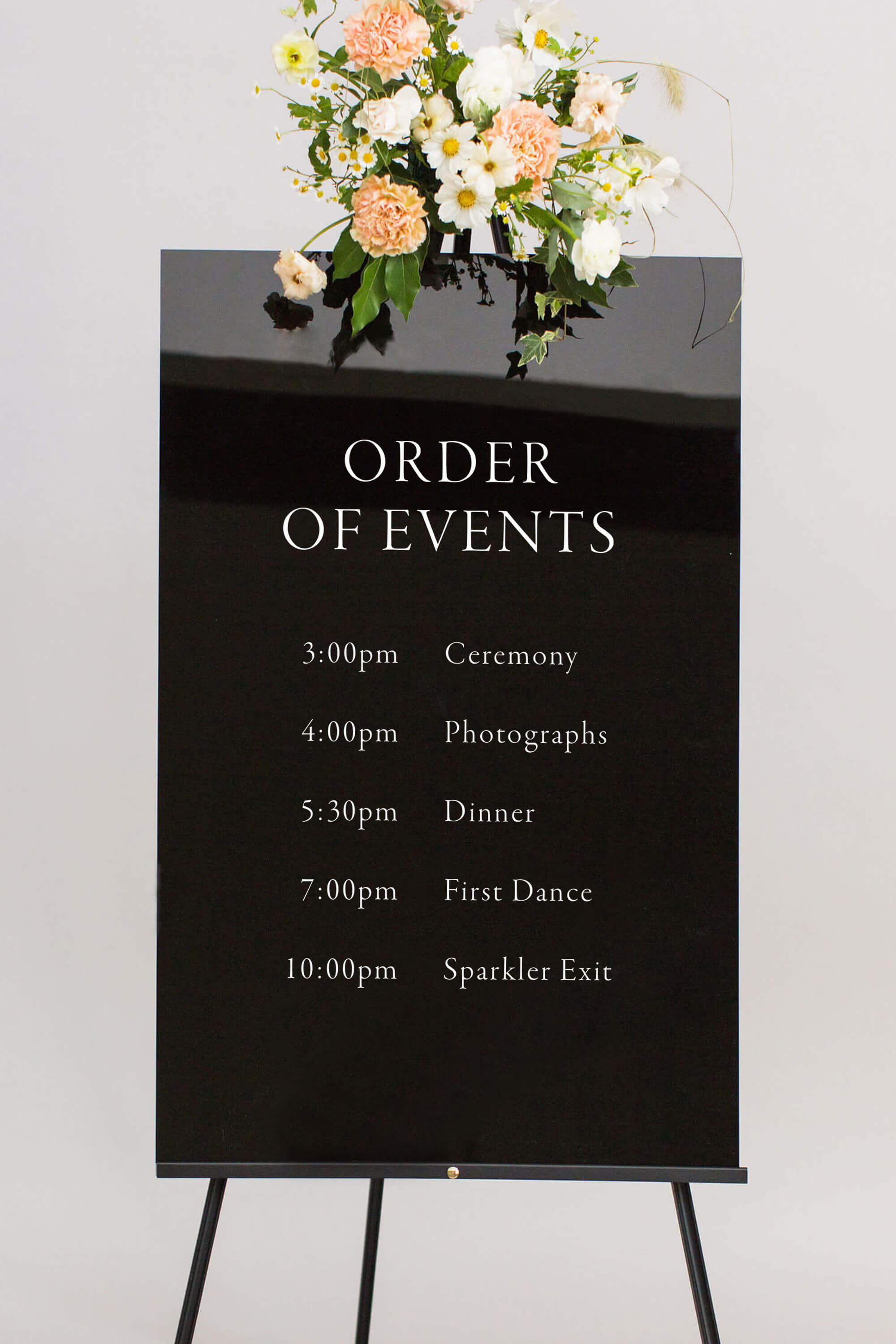 Black Order Of Events Wedding Sign Acrylic Lily roe Co.