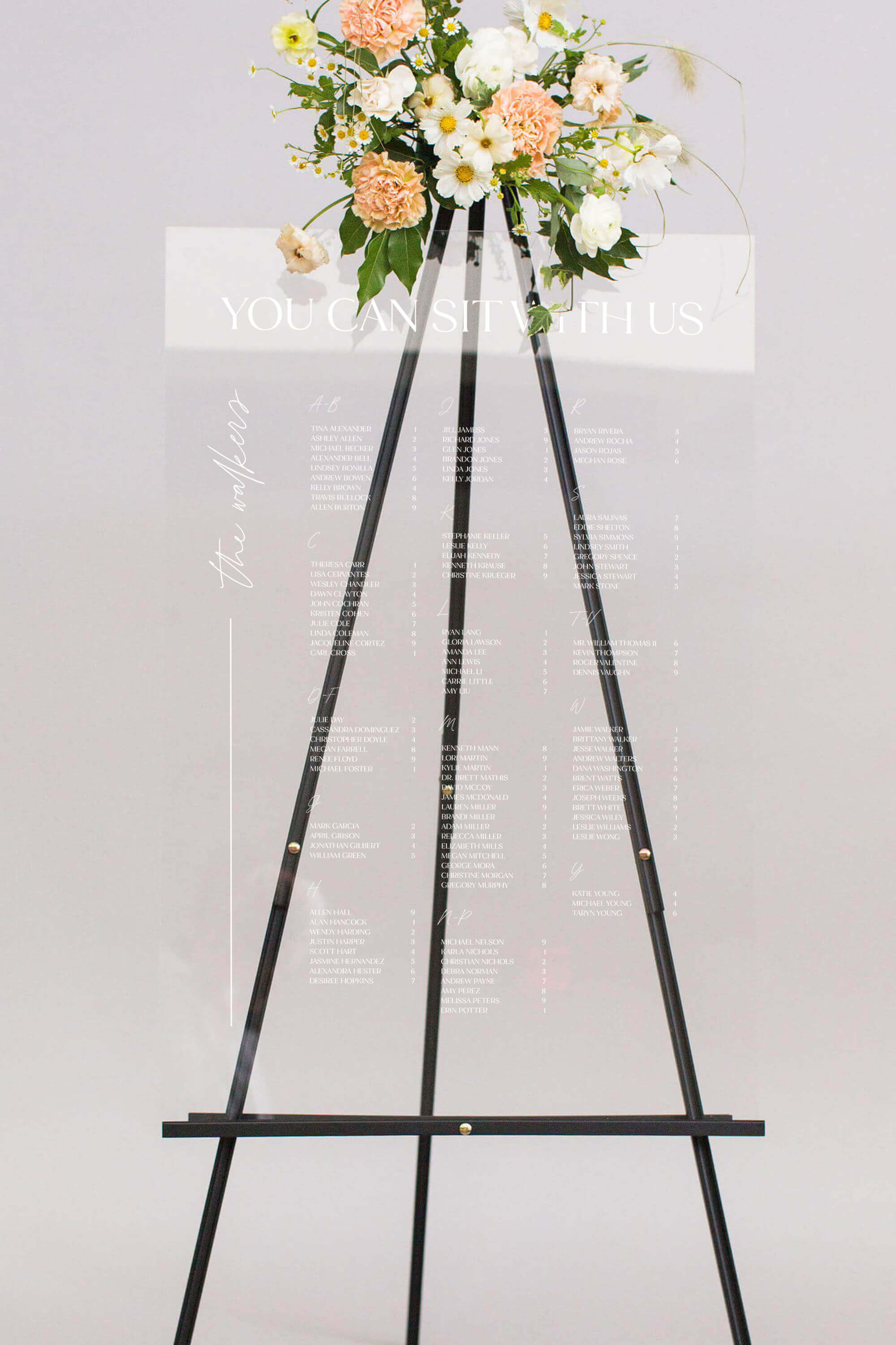 Seating Chart By Last Name Glass Acrylic Lily Roe Co.