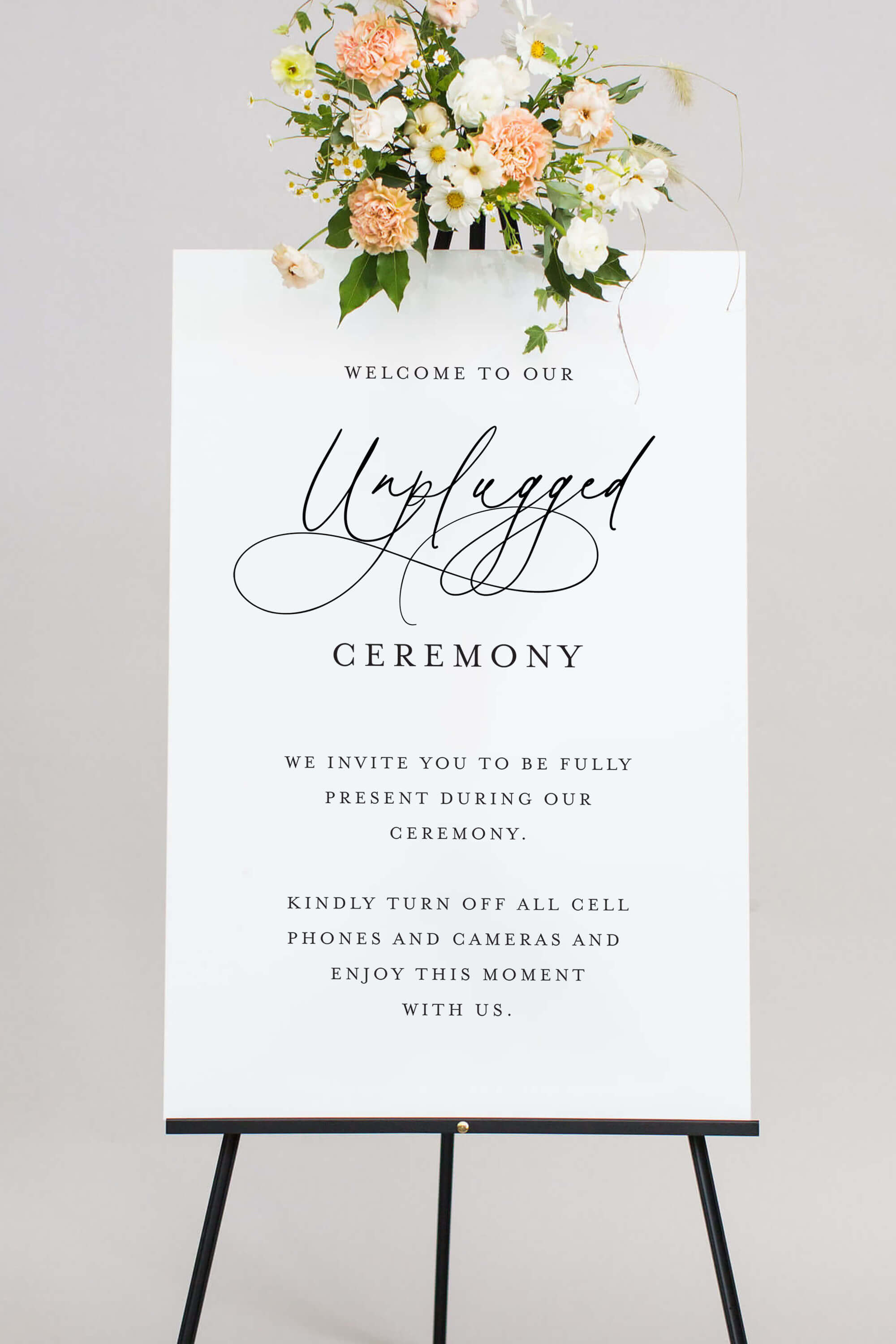 Unplugged Ceremony Announcement Sign White Lily Roe Co.