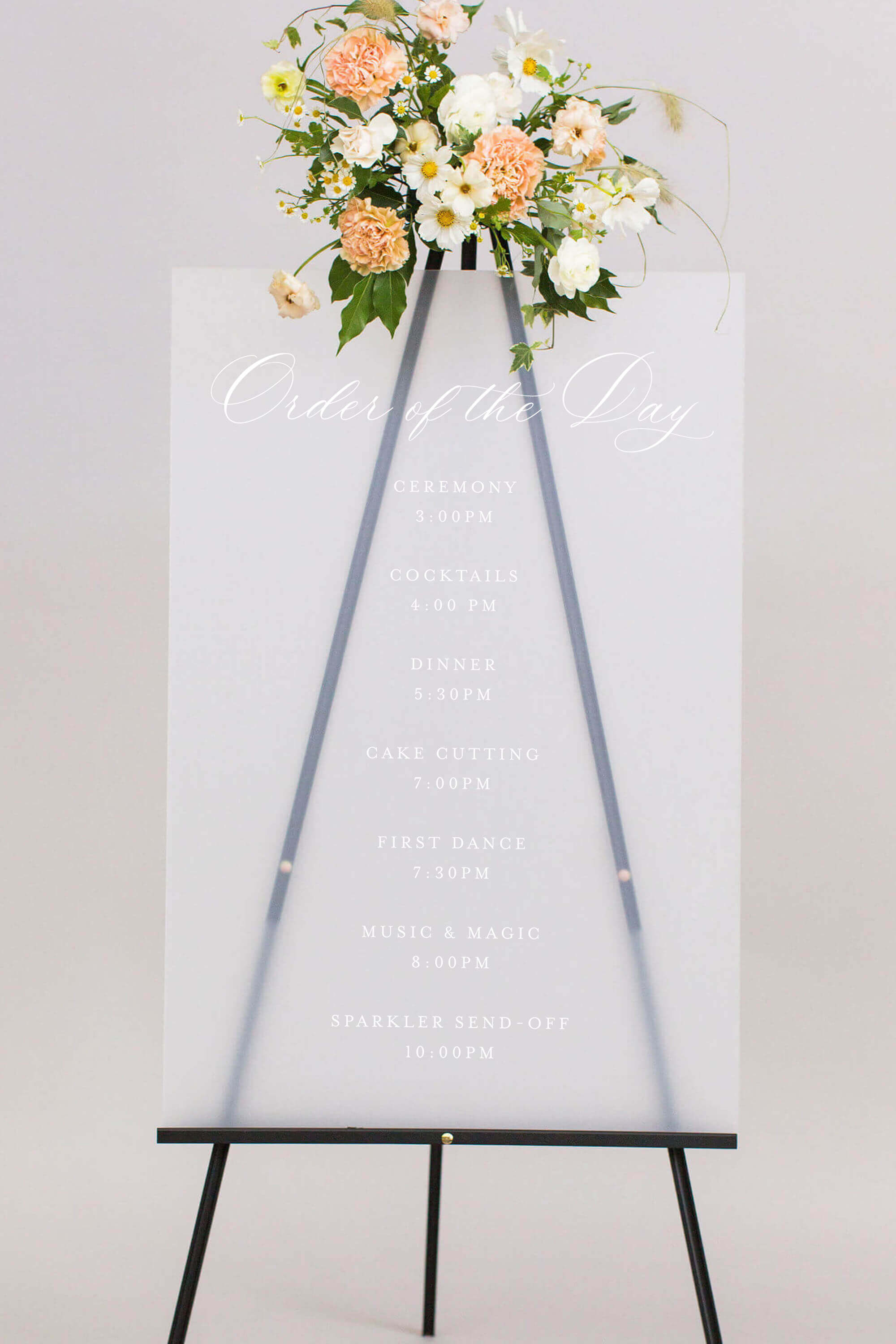 Frosted Wedding Schedule Sign Acrylic Lily Roe Co.