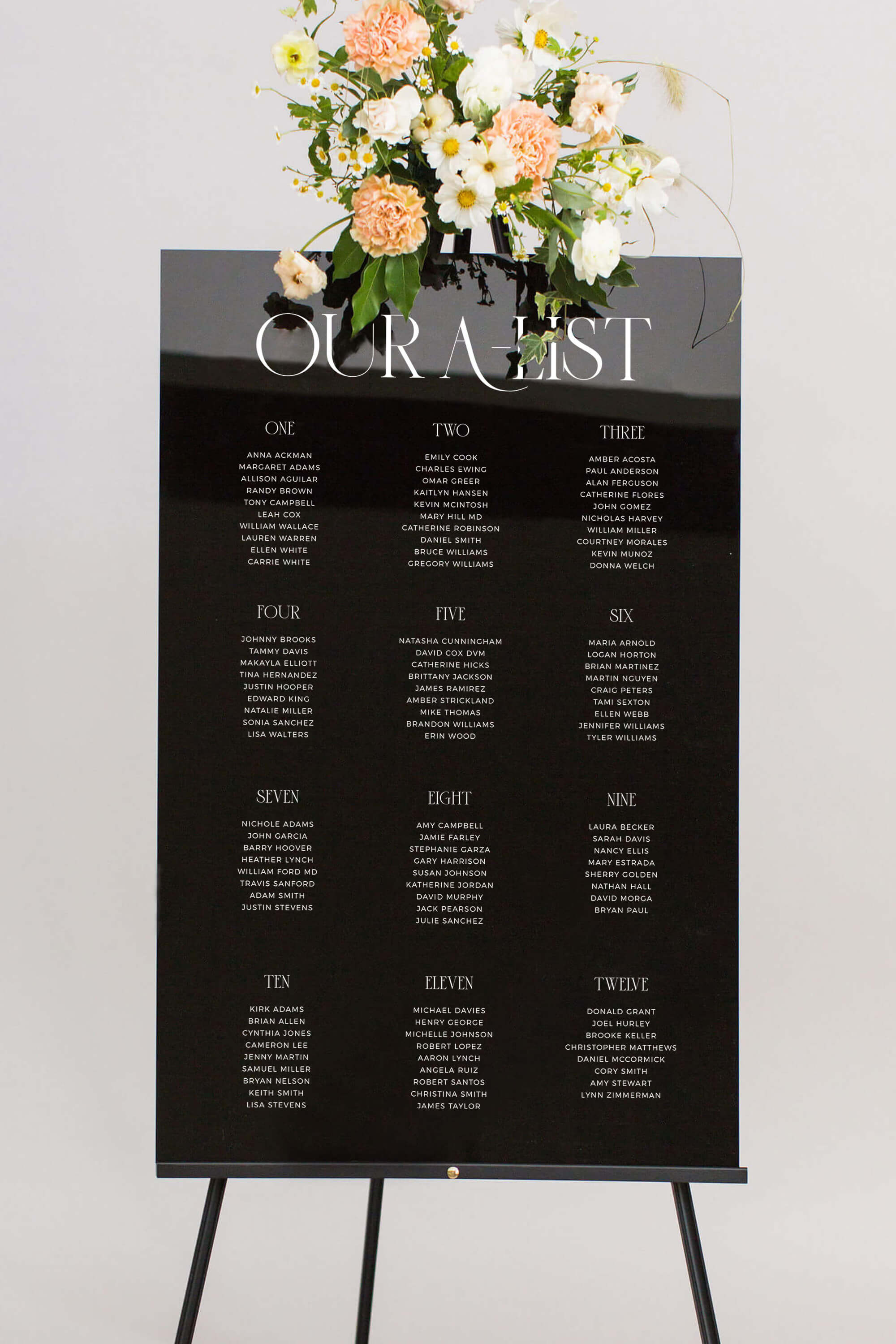 Black Wedding Seating Chart Acrylic Lily Roe Co.