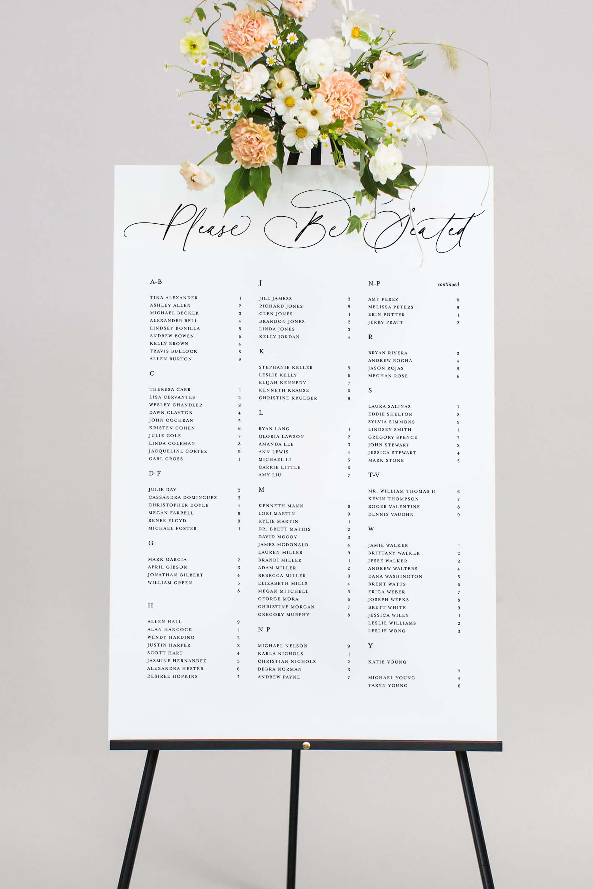 Wedding Seating Chart Alphabetical Order White Acrylic Sign Lily Roe Co