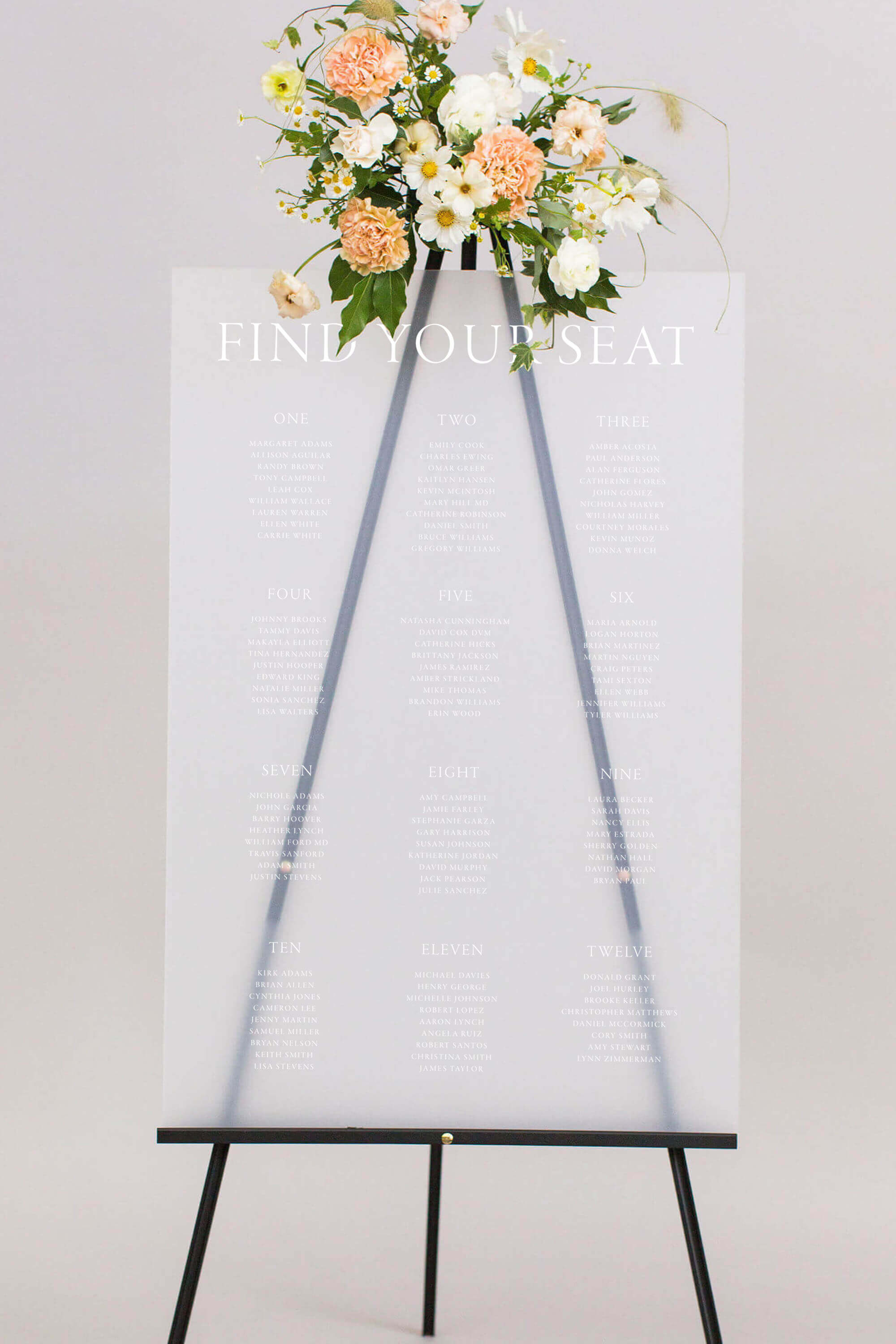 Frosted Acrylic Wedding Seating Chart Poster Lily Roe Co.