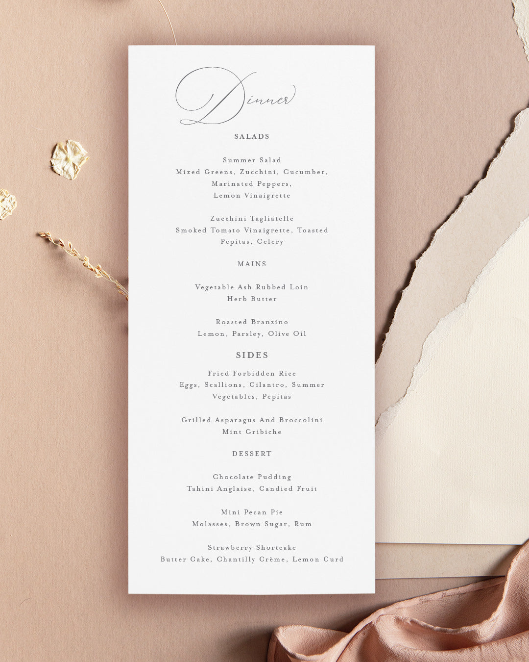 Sophisticated Wedding Menu Card | The Ava