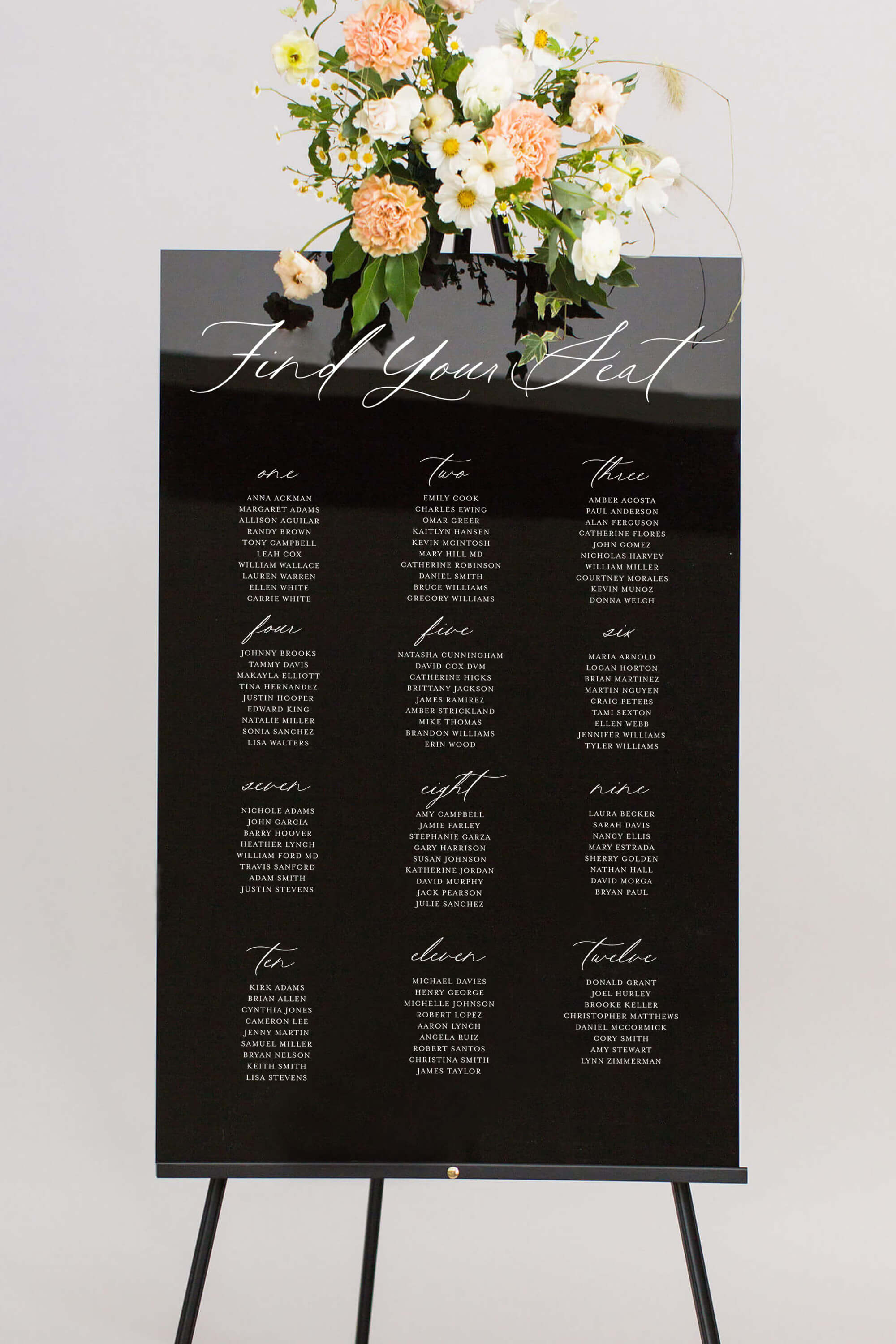 Black Acrylic Seating Board Wedding Lily Roe Co.