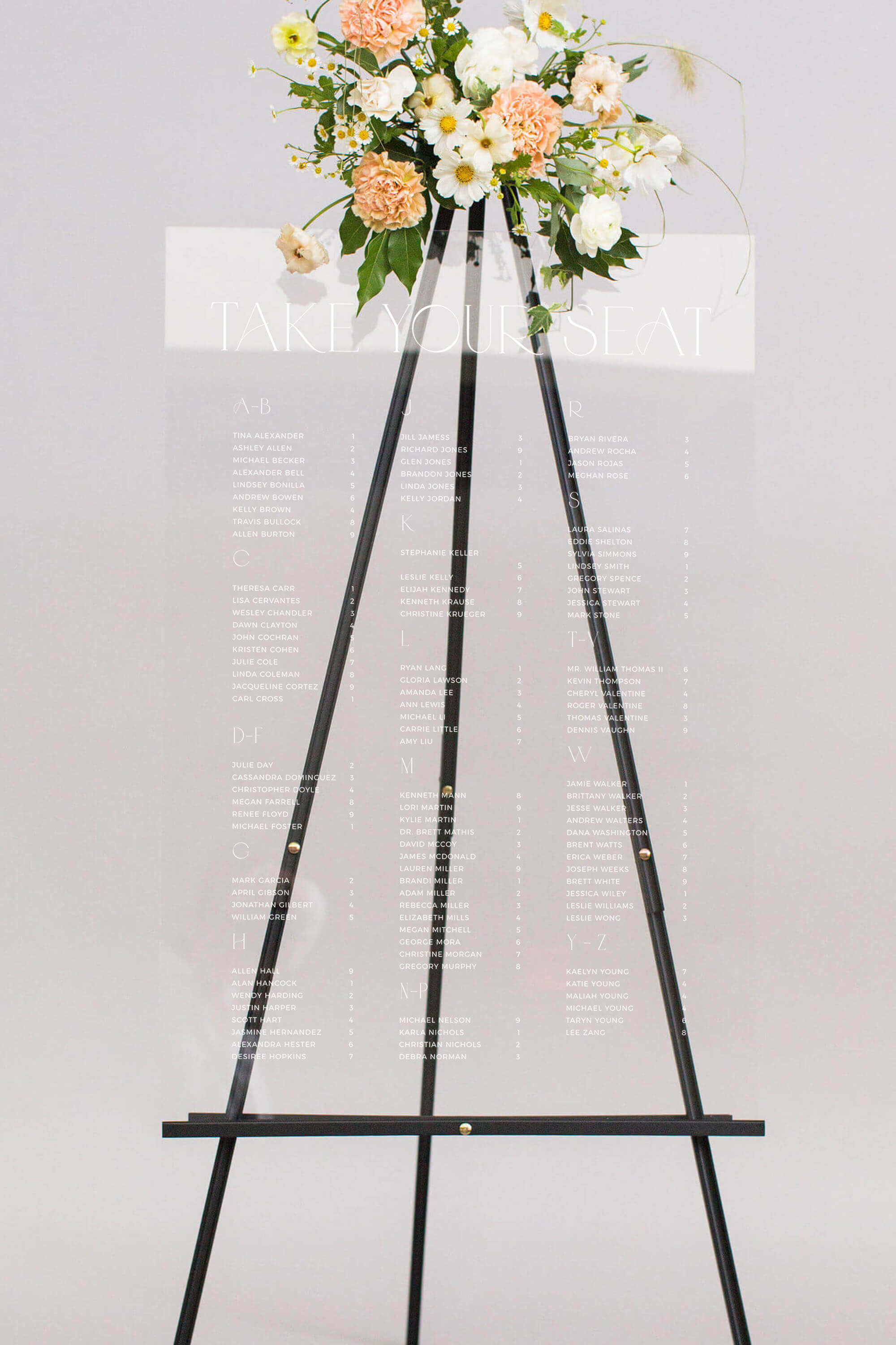 Acrylic Seating Chart Clear Acrylic Lily Roe Co.