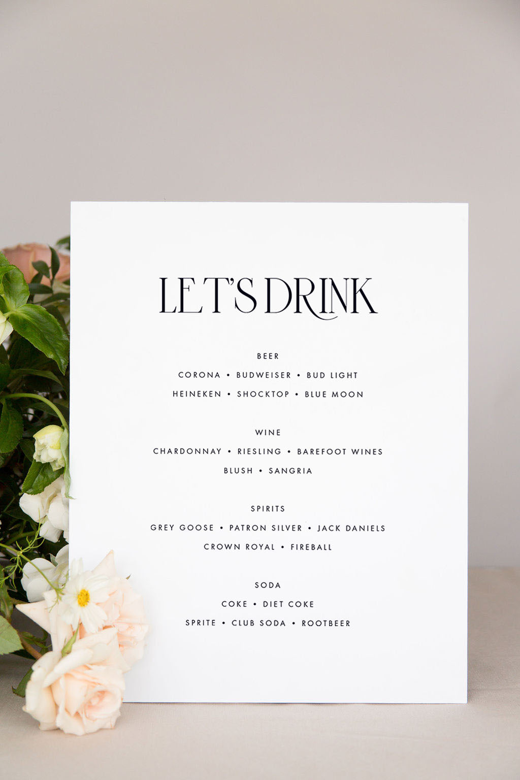 The Brittany | Acrylic Wedding Drink Menu Sign