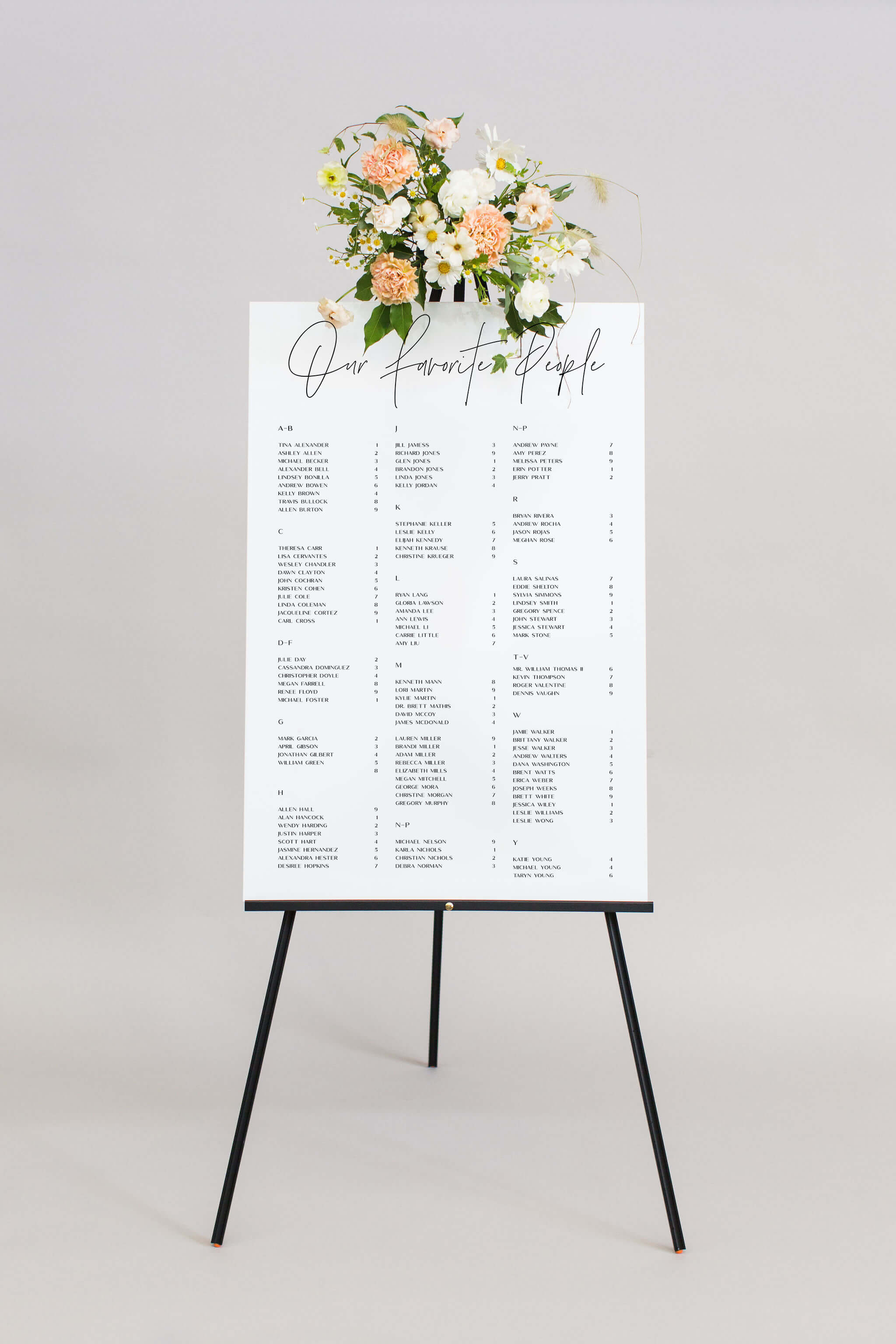 Acrylic seating chart - printed- shops clear acrylic seating chart