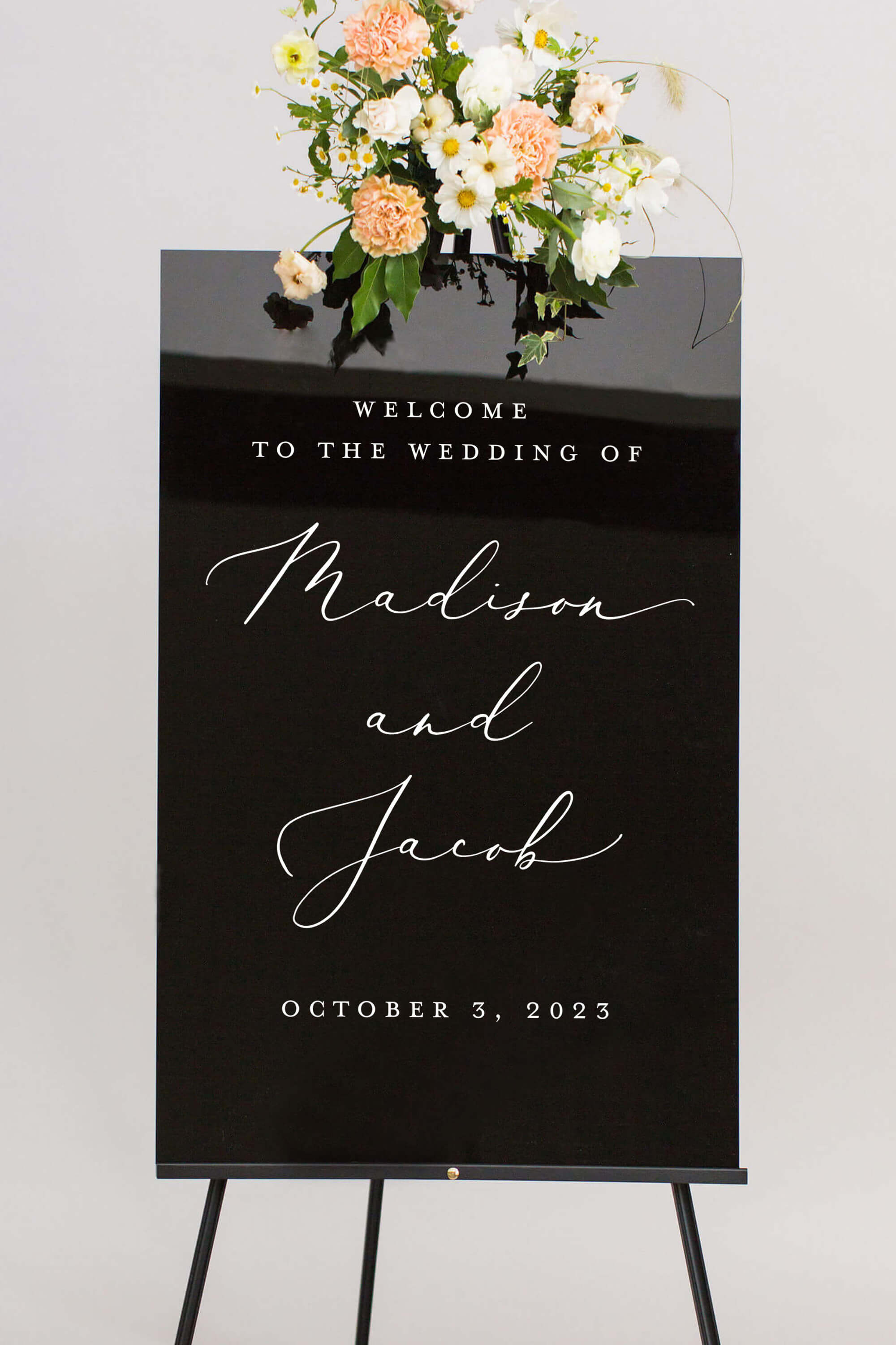 Black Acrylic Welcome To Our Wedding Signs Lily Roe Co.