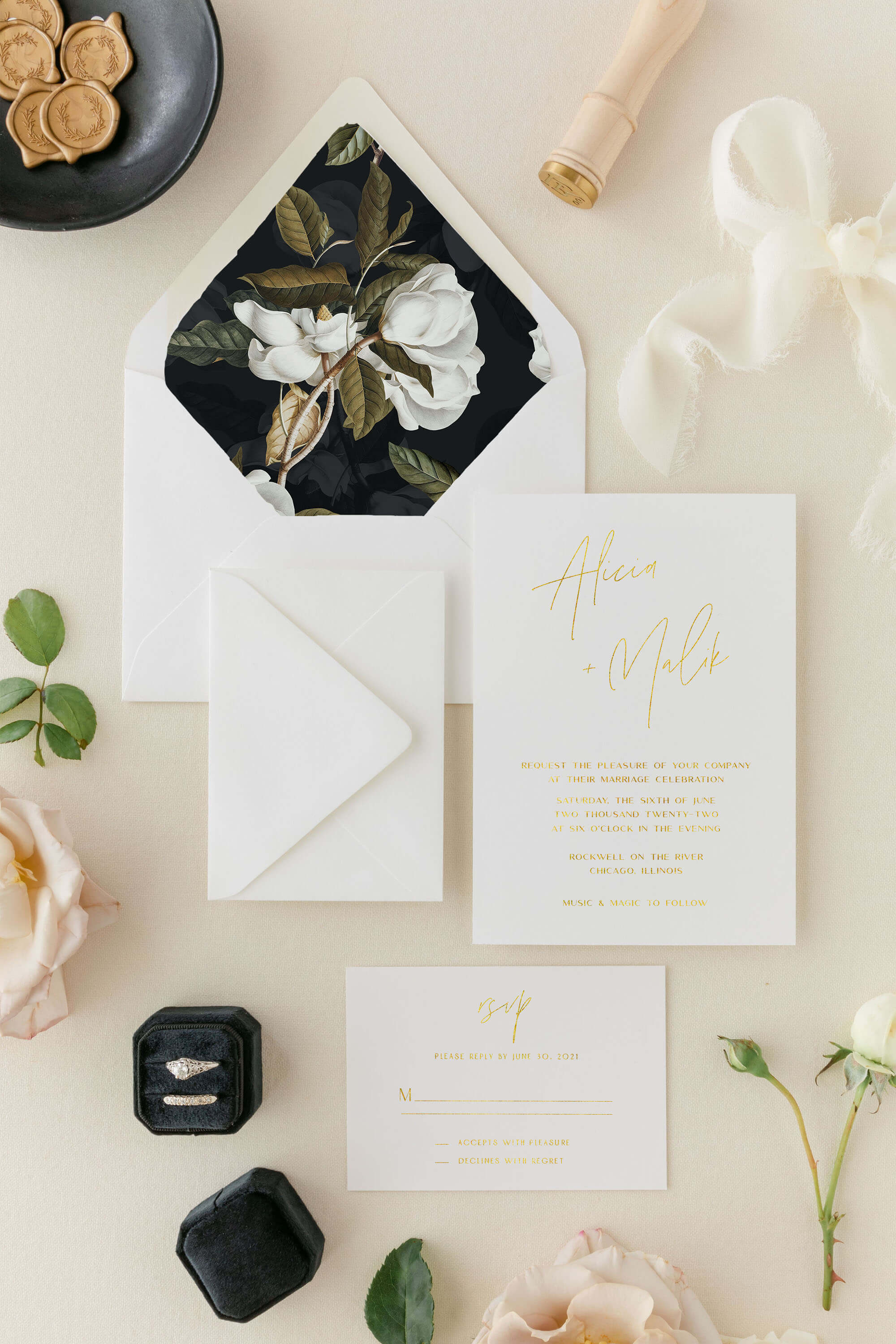 Black And Gold Wedding Invitation Lily Roe Co