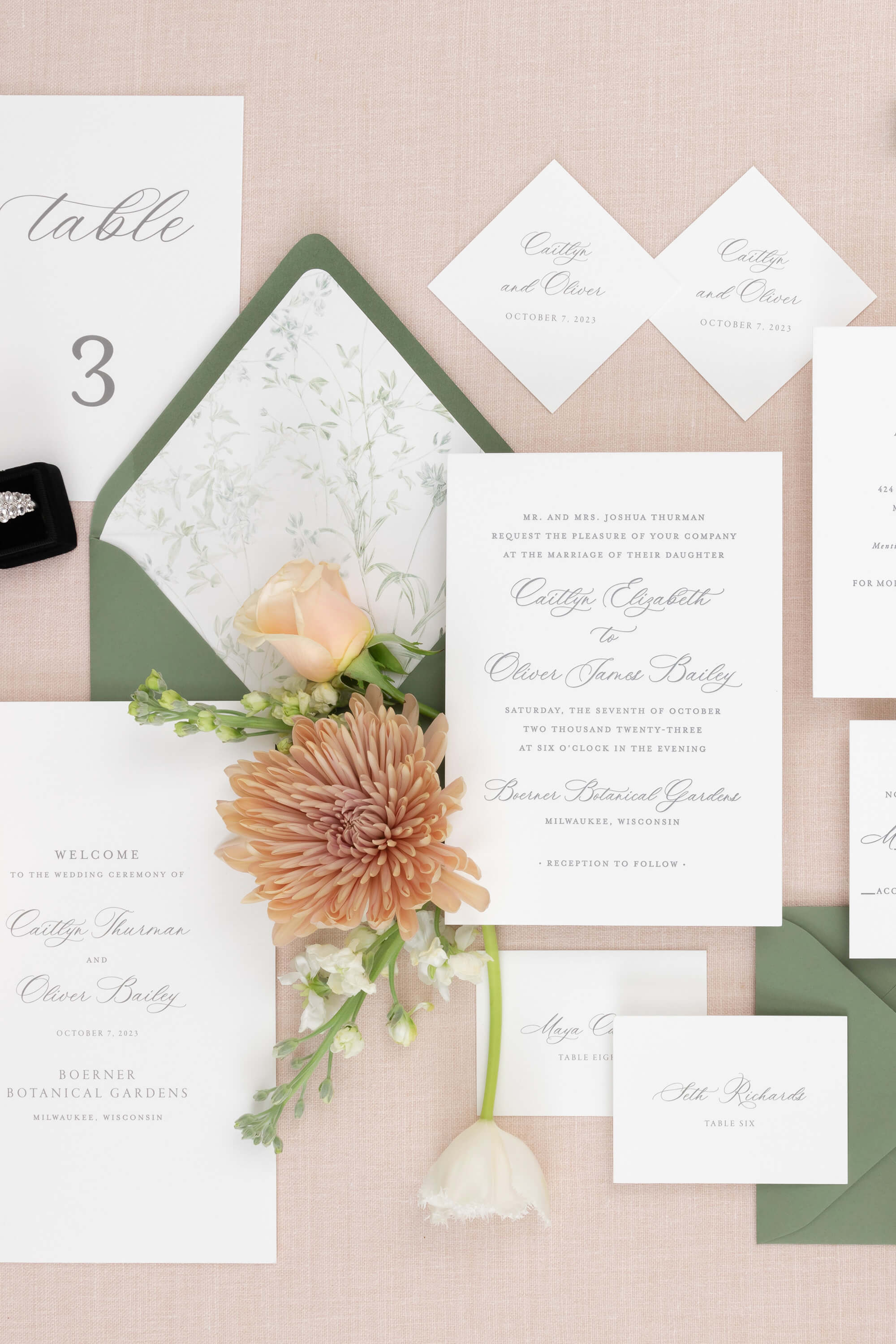letterpress wedding invitations with wedding invitation envelope on a pink background