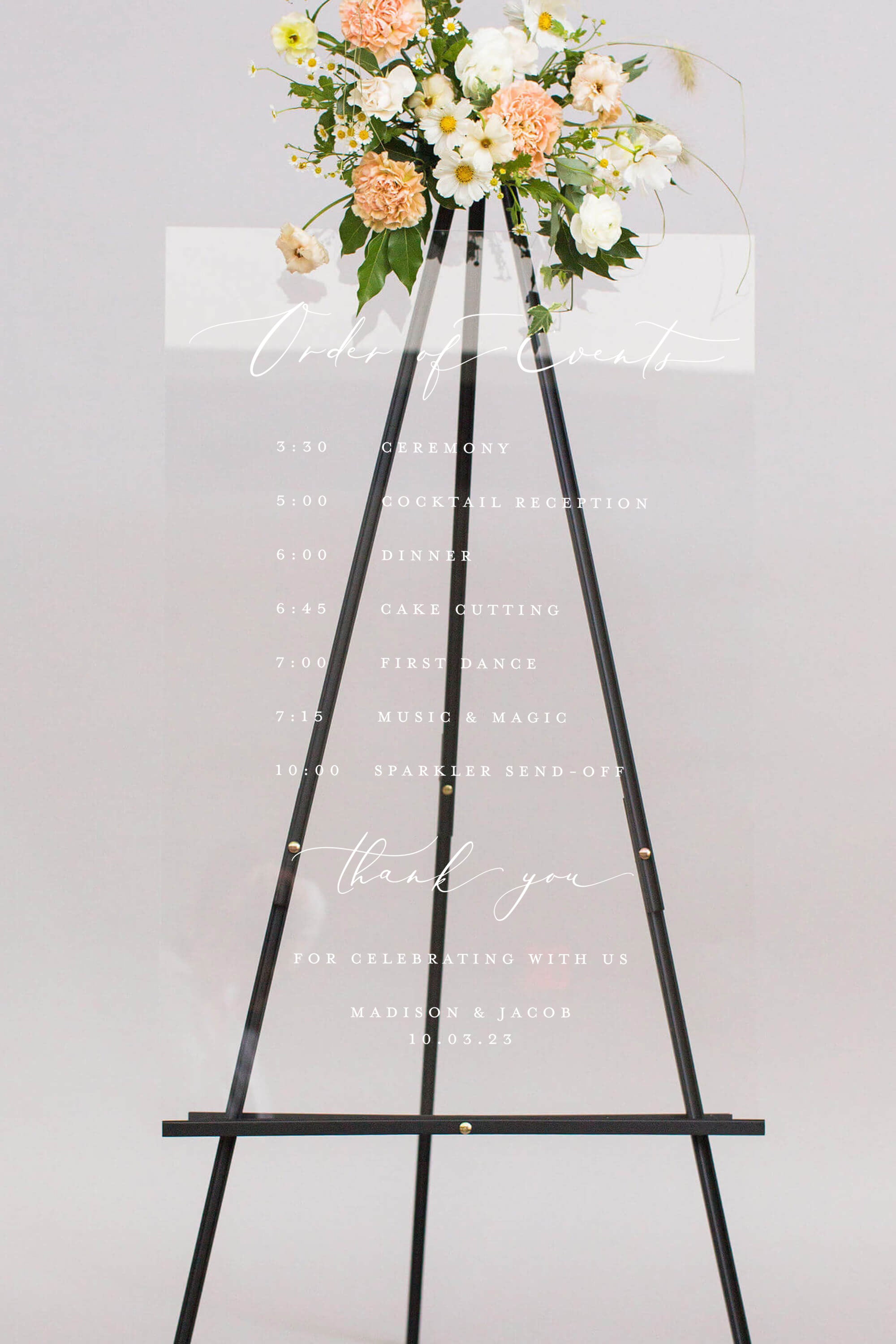 Clear Acrylic Order Of Events Sign Wedding Lily Roe Co.