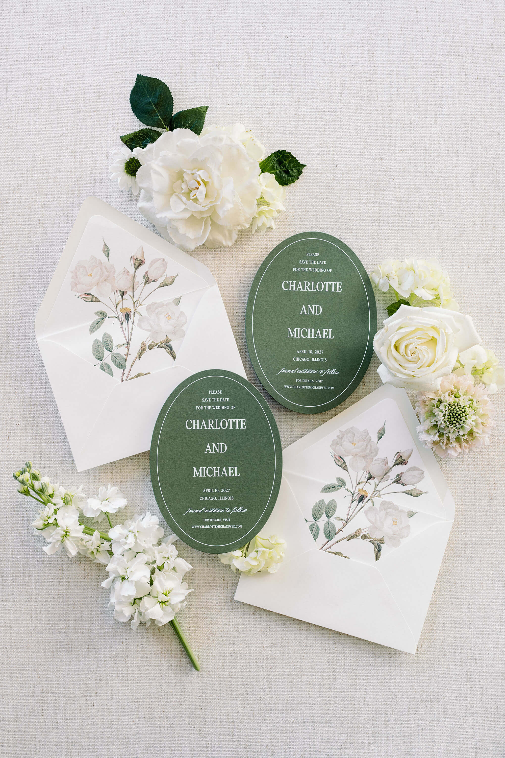 Formal Save the Date Cards Printed on Green Ovals