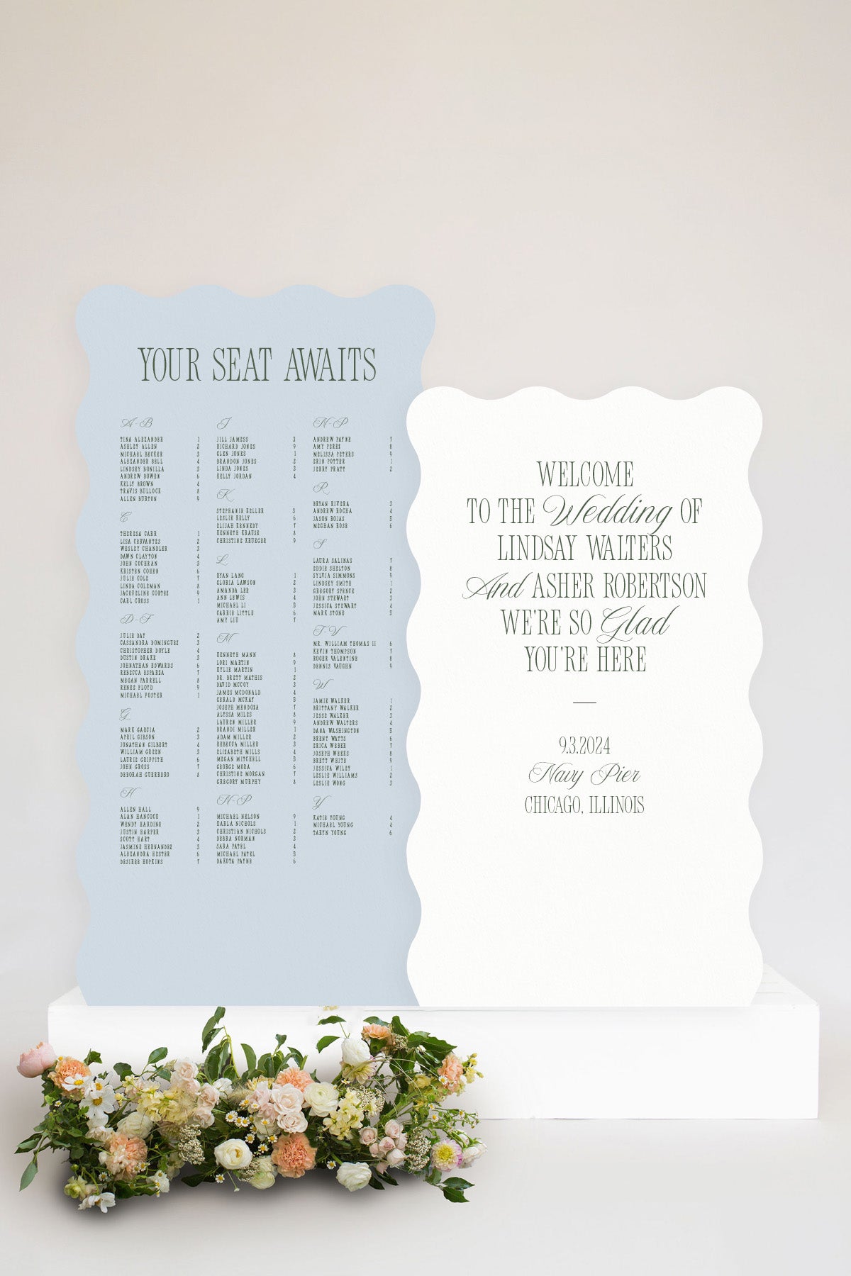 Blue And White Wedding Sign