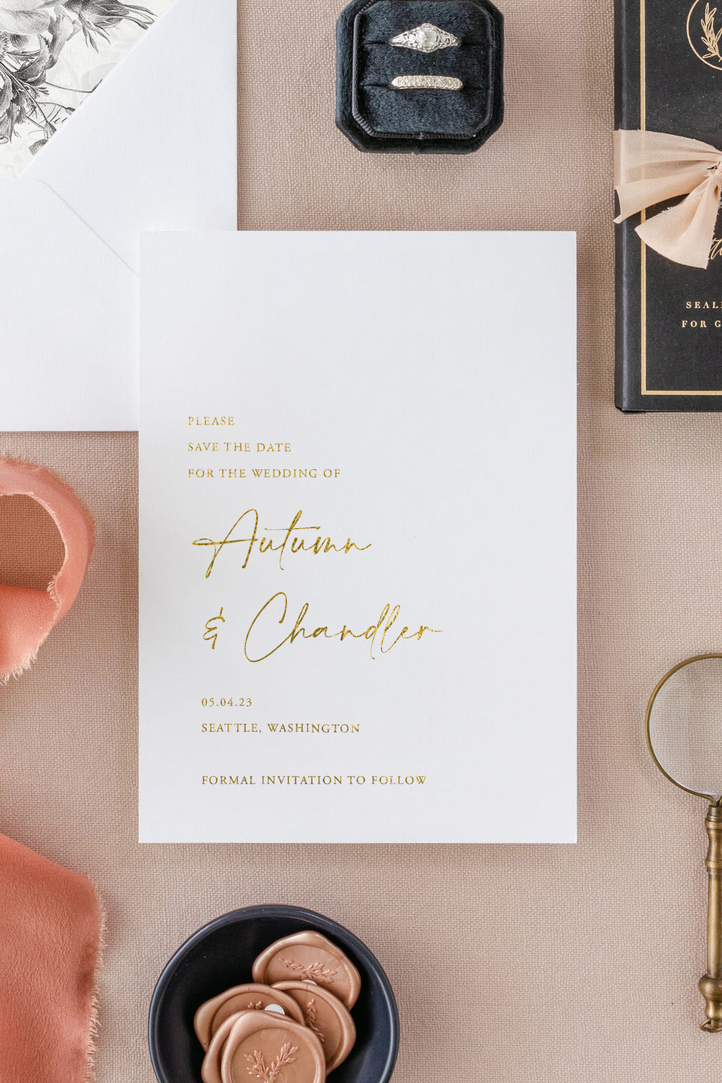 Custom Wedding Envelope Seal Black/Gold Qty:100 - Sign Style
