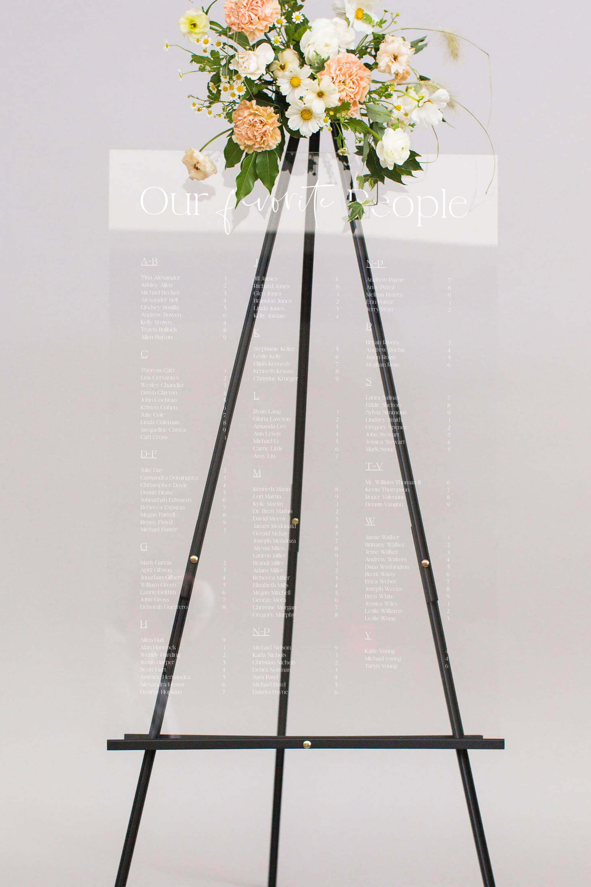 Frosted Acrylic Seating Chart Wedding Lily Roe Co.