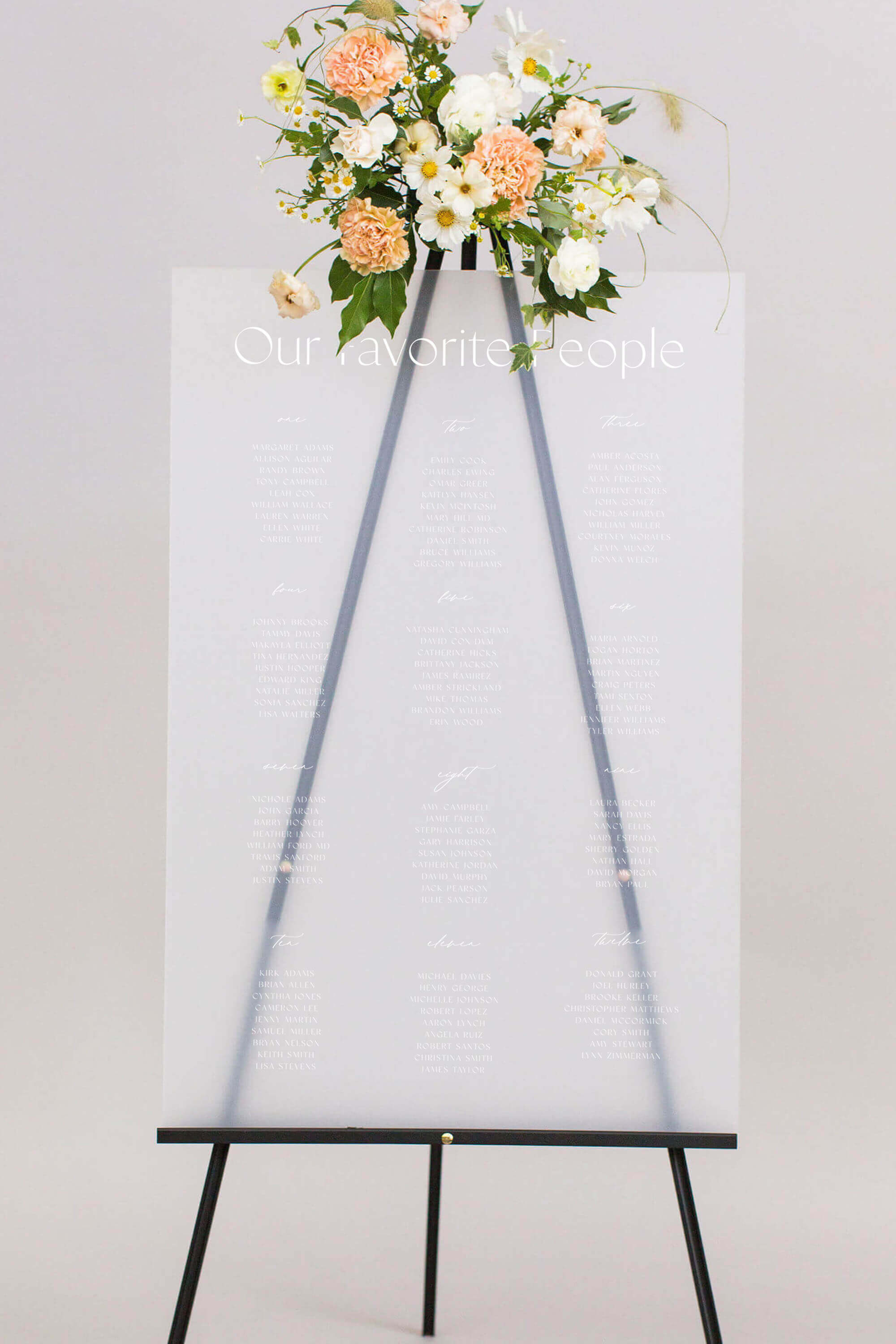 Frosted Acrylic Table Assignment Board Wedding Lily Roe Co.