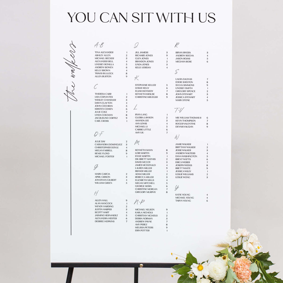 Wedding seating chart poster board