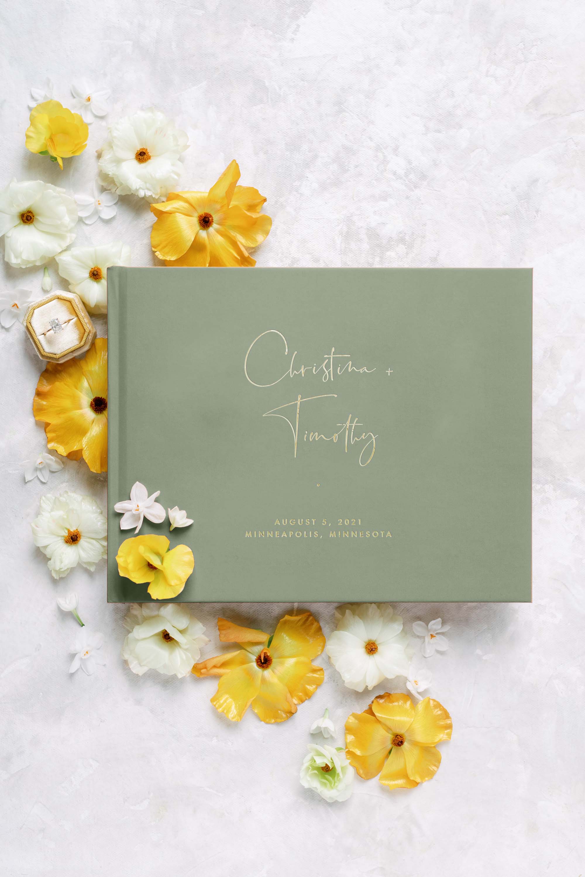 personalized wedding guest book sage with gold foil lily roe co
