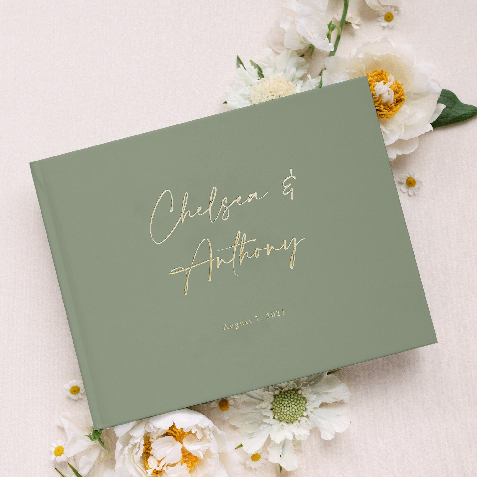 Sage Wedding Guest Book Gold Foil Lily Roe Co