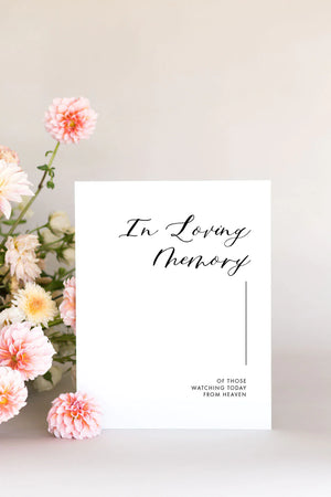 Table Signs for Wedding Reception In Memory