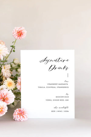 signature drinks Wedding Bar Menu Sign