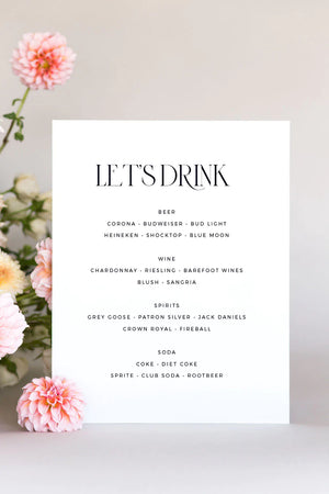 his and her Wedding Drink Menu Sign lily roe co